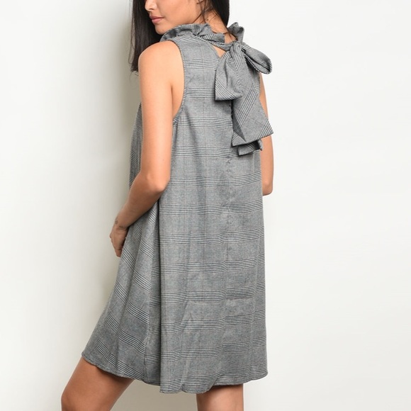 Grey Plaid Ruffle Neck Dress - Picture 2 of 3